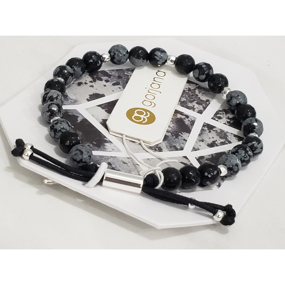 SNOWFLAKE OBSIDIAN NEW Gorjana Power Gemstone Geo ADJUSTABLE BEADED BRACELET